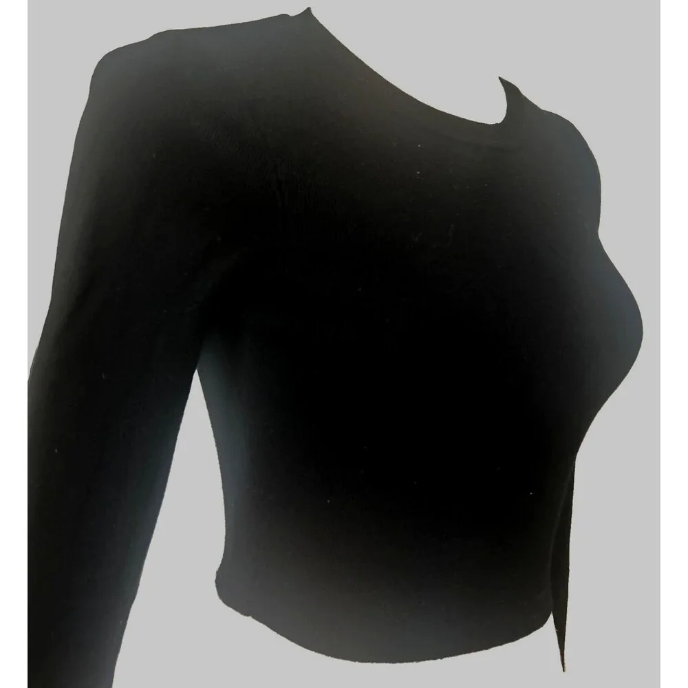 Zara Womens Size M Black Cropped Fitted Slim Long-Sleeve Pullover Knit Top